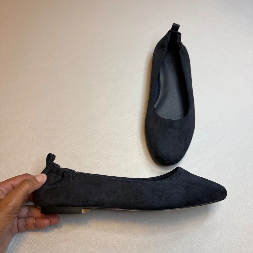 GAP NEW Womens Navy Blue Suede Ballet Flats Elastic Heel Slip On Shoes 8 Work